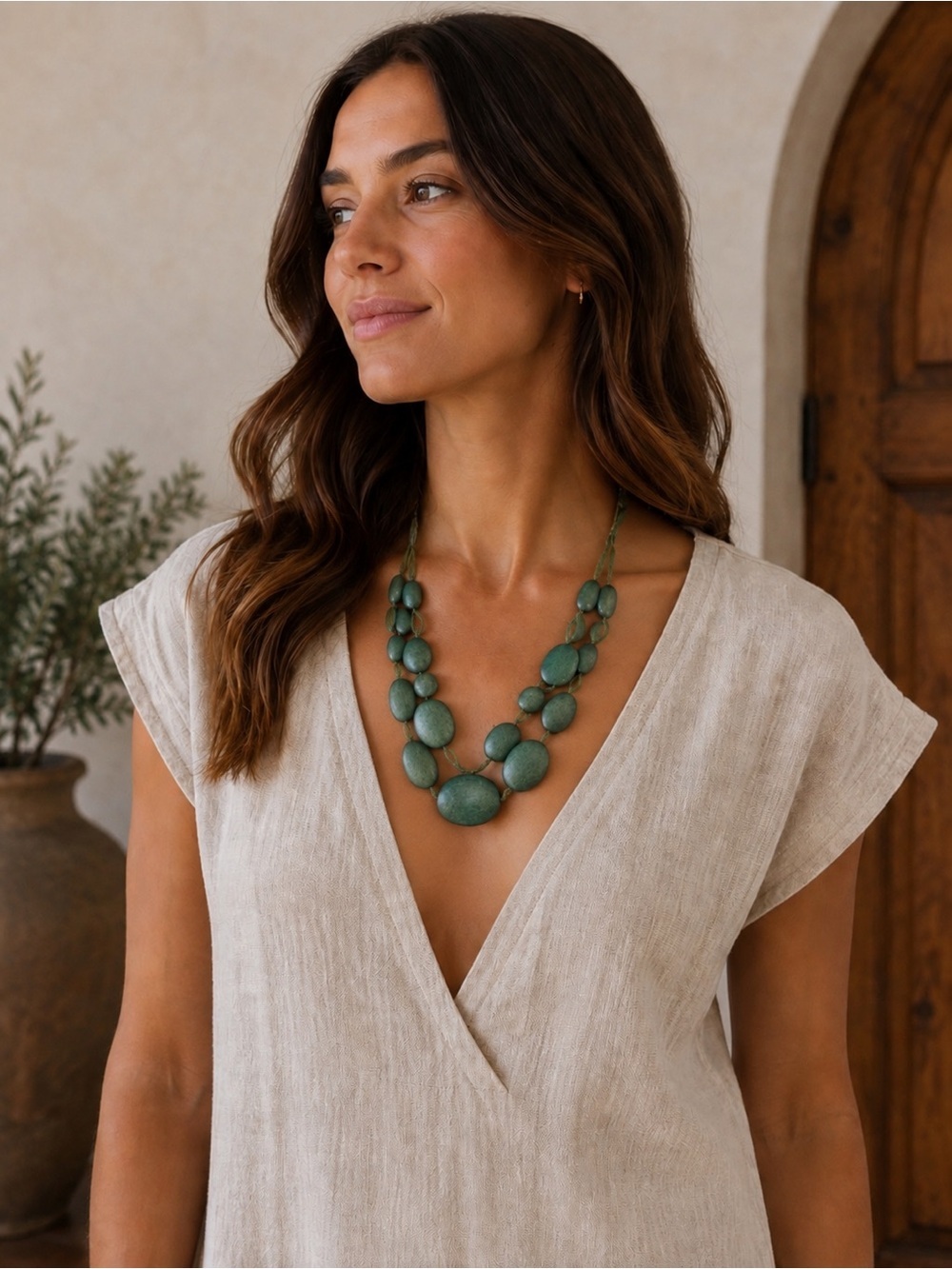 Caracol Quebec Green Oval Bead Statement Necklace